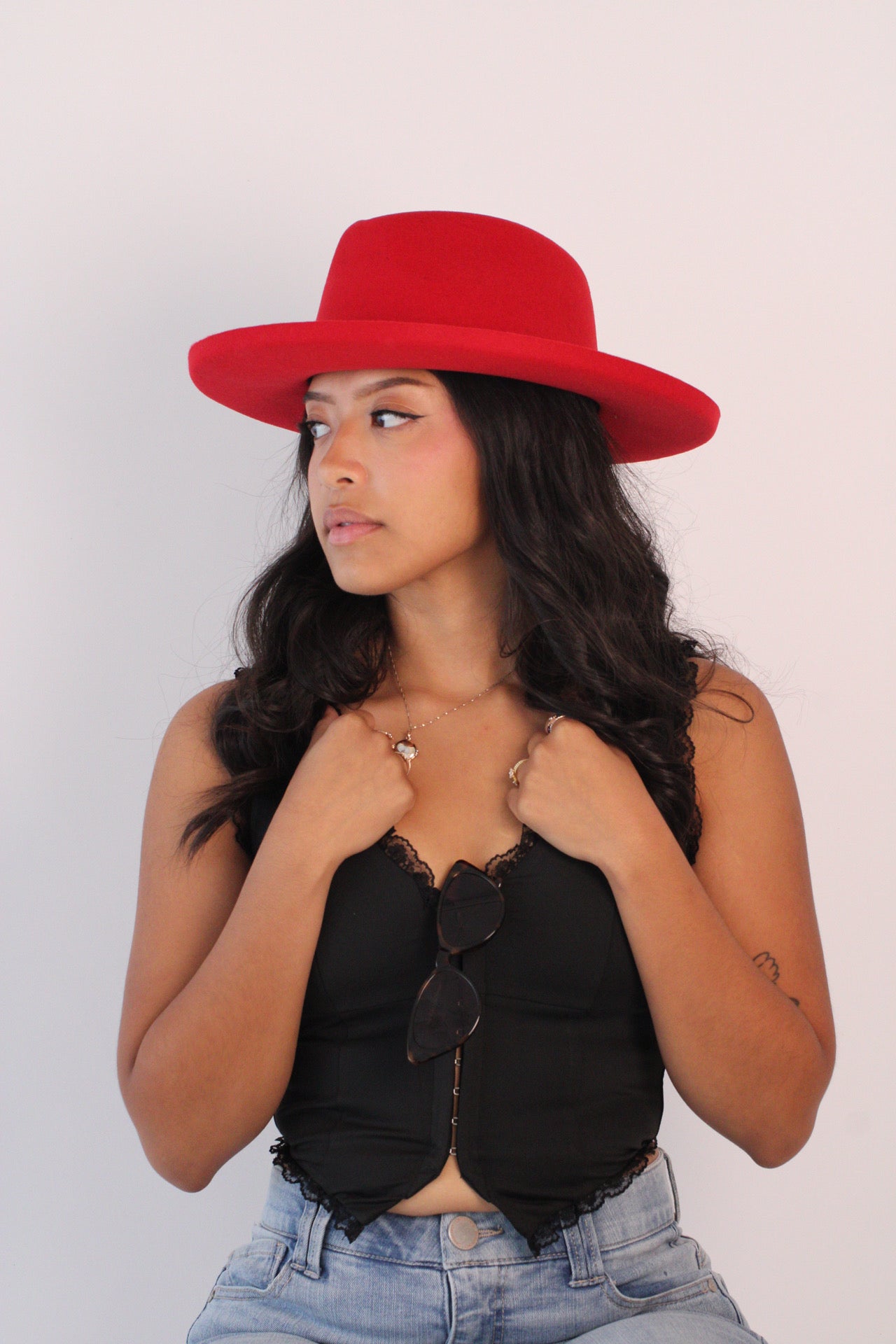 Harper Pencil Brim Hat - Cherry Red
