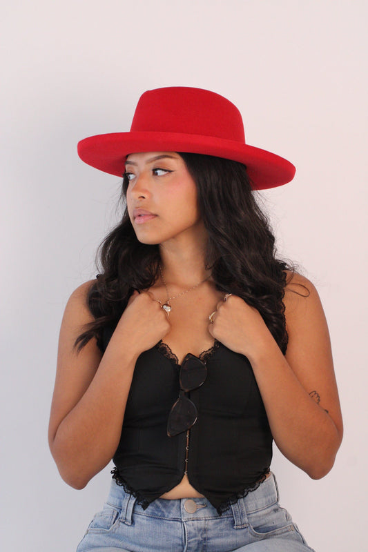 Harper Pencil Brim Hat - Cherry Red