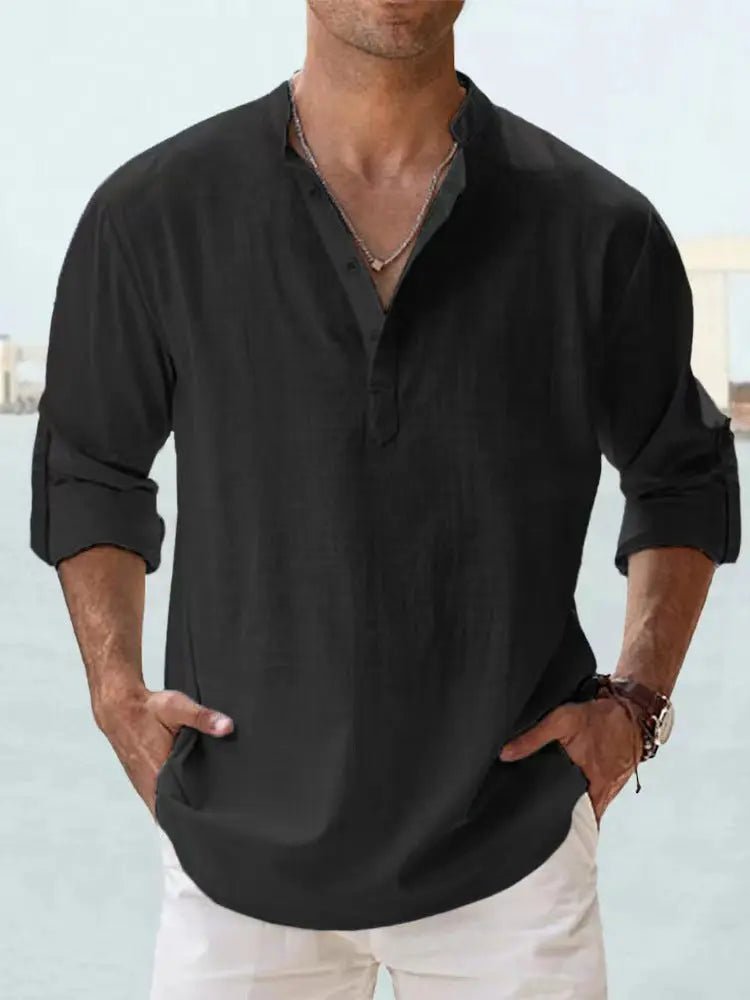 Men's Cotton Linen Long Sleeve Casual Shirt  Loose Tops