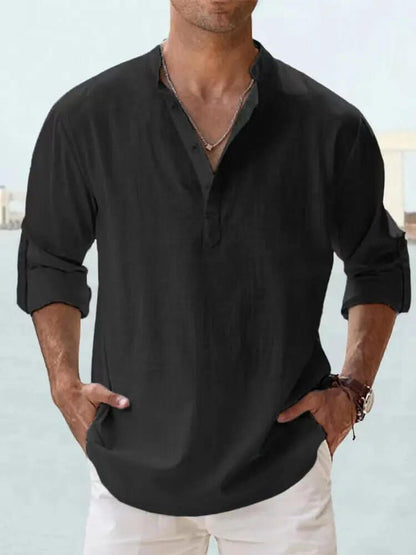 Men's Cotton Linen Shirt – Loose Fit Long Sleeve Casual Top