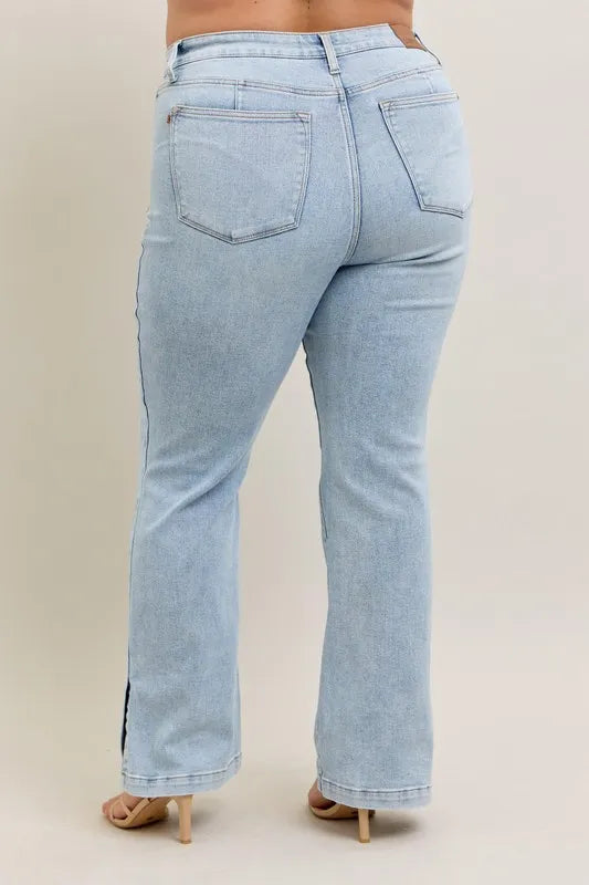 Judy Blue Full Size Tummy Control Vintage Wash Side Slit Slim Boot Jeans Plus Size