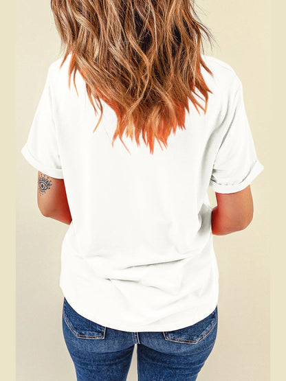 Women Letter Graphic Round Neck Short Sleeve T-Shirt