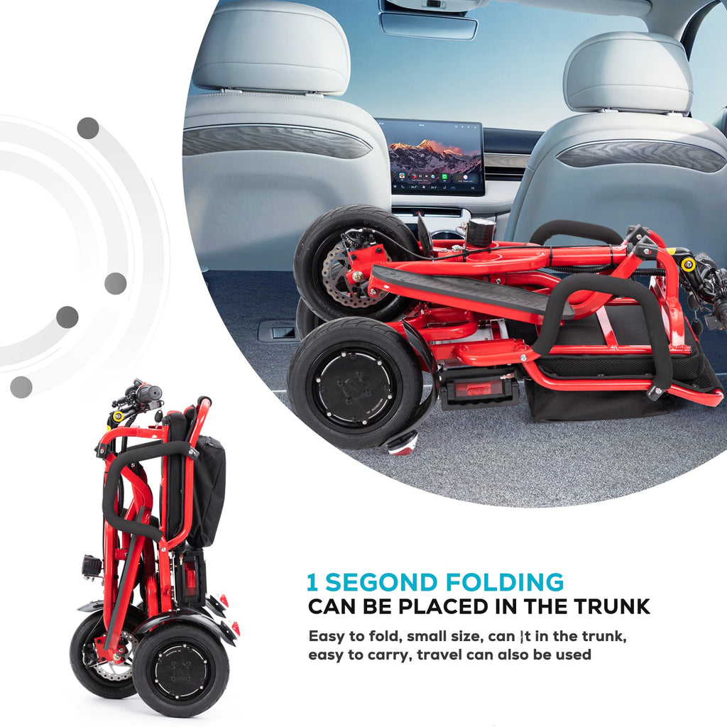 COUGAR (Red) Ultra Lightweight Folding Scooter For Adults 3 Wheeler - Portable