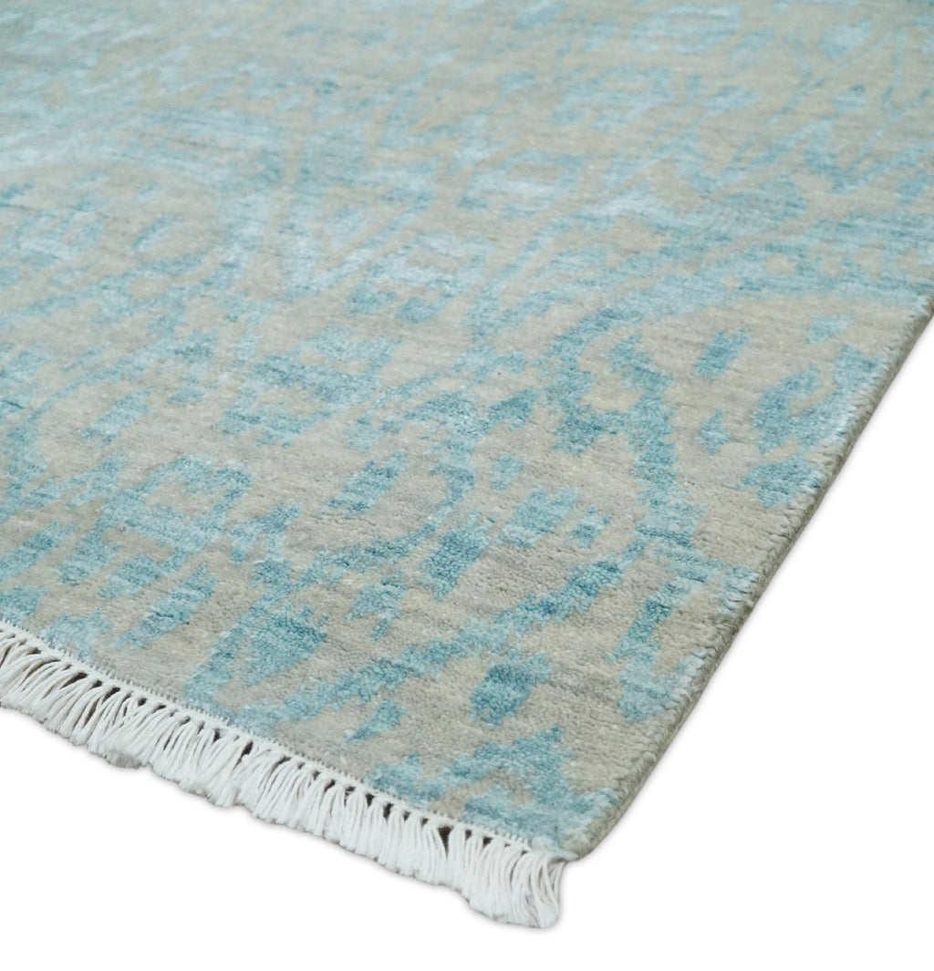 2.6x8 Fine Hand Knotted Camel and Blue Traditional Persian Style Antique Wool and Silk Rug