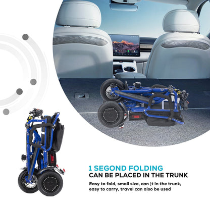 COUGAR (Blue) Folding Electric Mobility Scooter 3 Wheel Lightweight Portable Power Travel Scooters