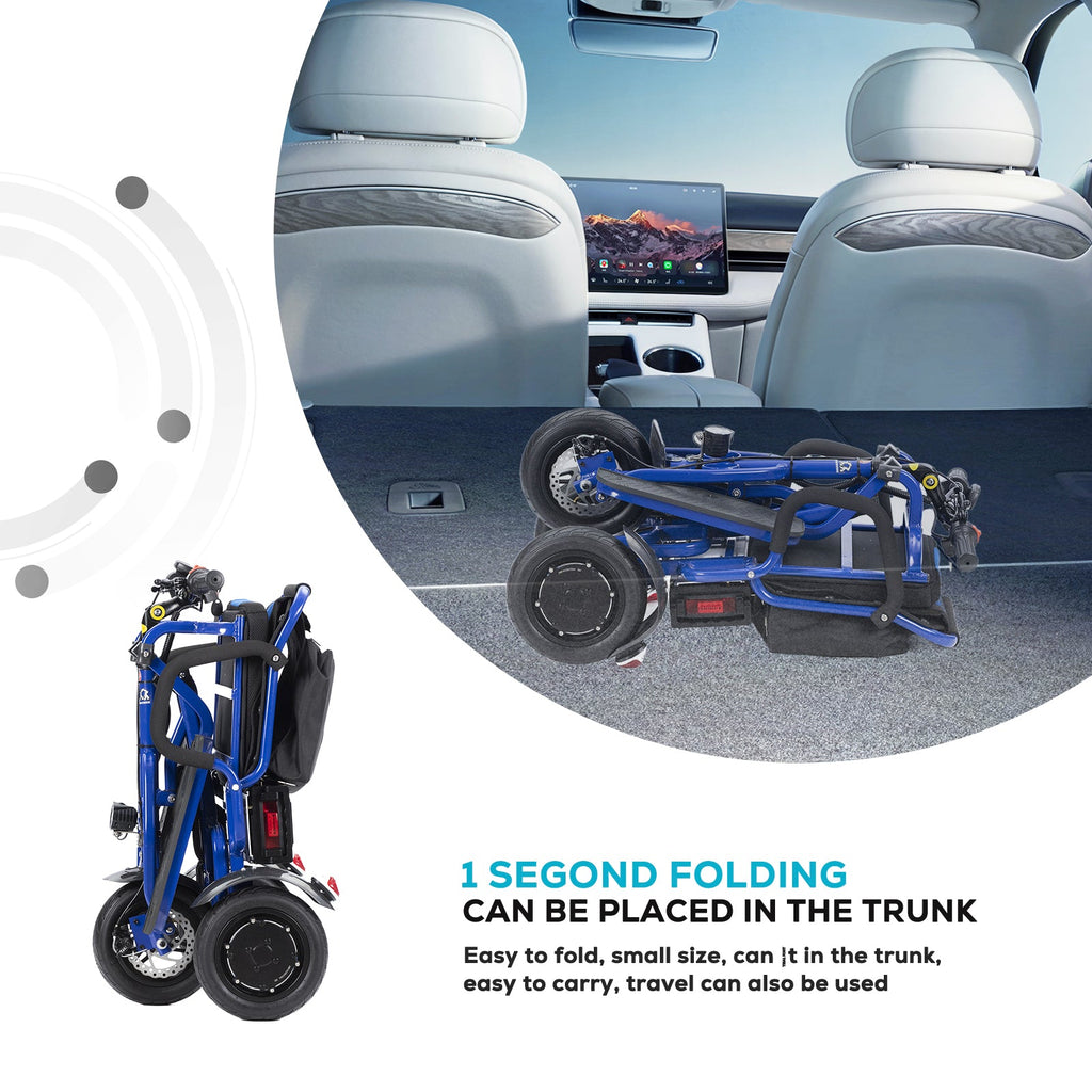 COUGAR (Blue) Folding Electric Mobility Scooter 3 Wheel Lightweight Portable Power Travel Scooters