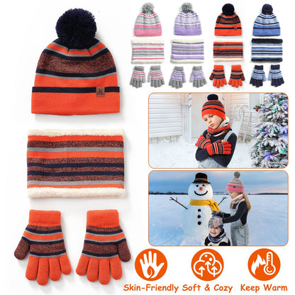 Winter Kids Knitted Hat Scarf Gloves 3Pcs Boys Girls