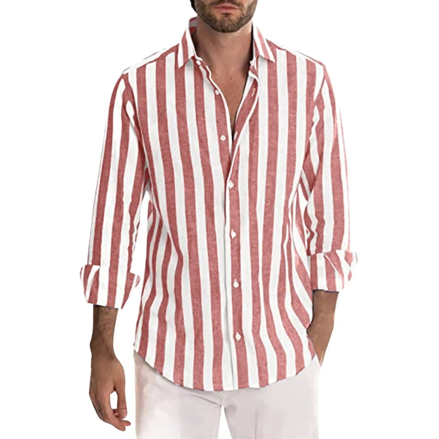 Striped Print Shirt Casual Loose Long-sleeved Shirt Men's Clothing