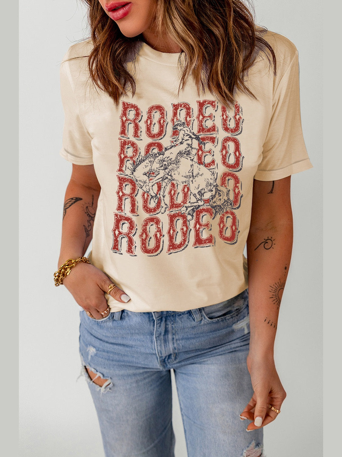 Women Letter Graphic Cuffed Tee Shirt