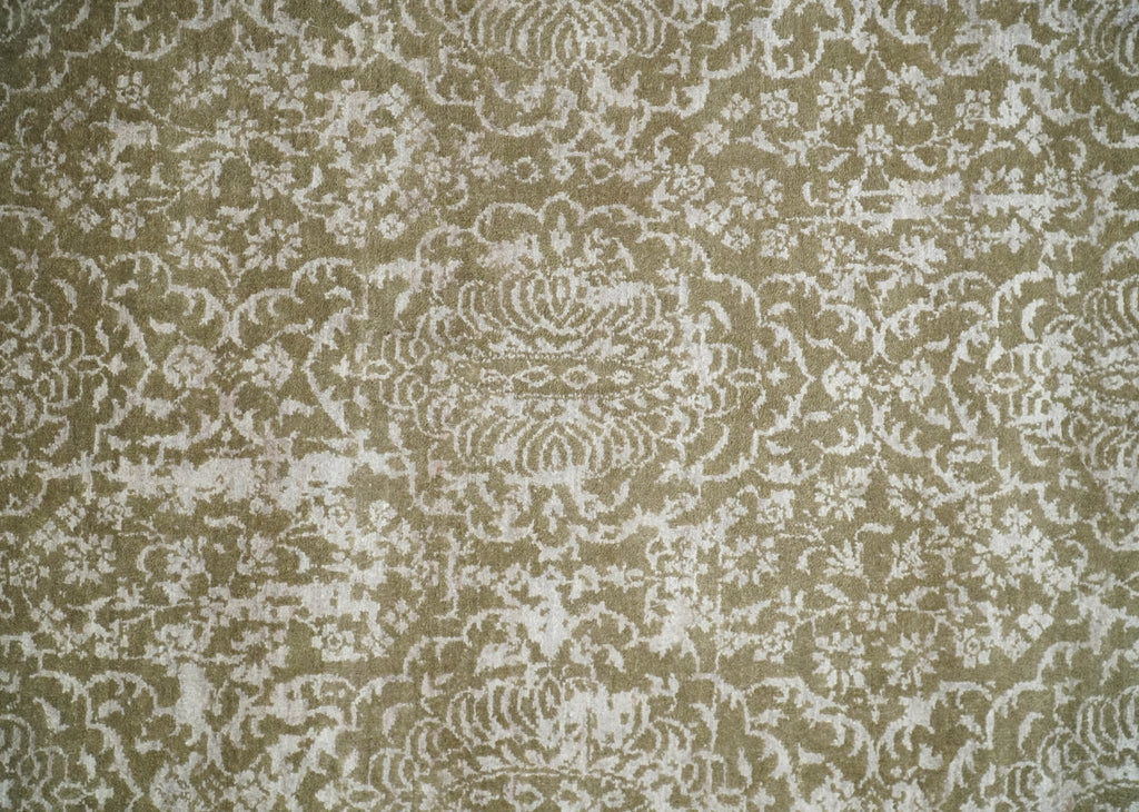 4x6 Fine Hand Knotted Olive and Silver Traditional Vintage Persian Style Antique Wool and SIlk Rug | AGR16