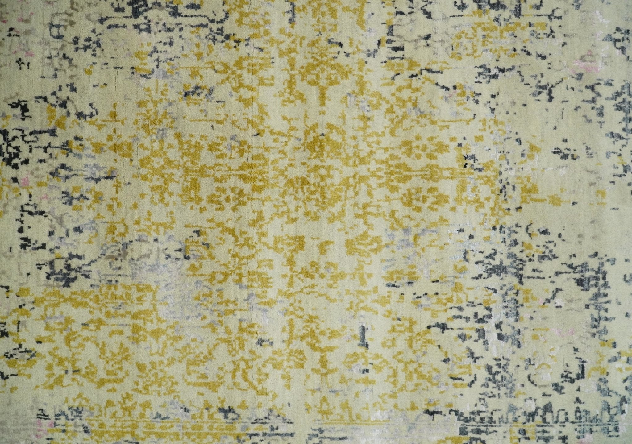 4x6 Fine Hand Knotted Gold, Gray and Ivory Modern Abstract Wool and SIlk Area Rug | AGR17