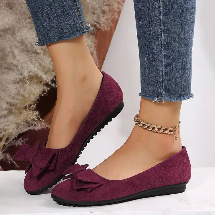 Women's Bow Flat Shoes Plus Size - Suede Casual Gommino
