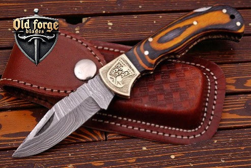 Handmade Damascus Steel Pocket Knife – Exotic Wood Handle Back Lock