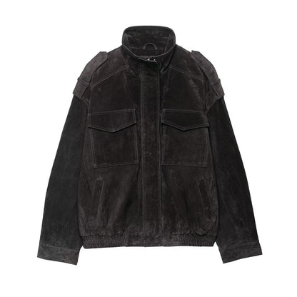 Temperament Women's Suede Texture Leather Coat