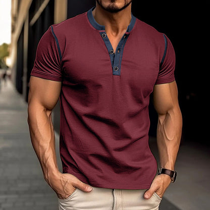 Men's Summer Polo Shirt with Button V-Neck, Short-sleeved