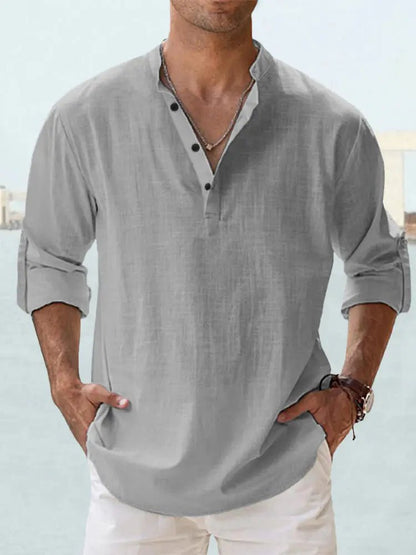 Men's Cotton Linen Long Sleeve Casual Shirt  Loose Tops