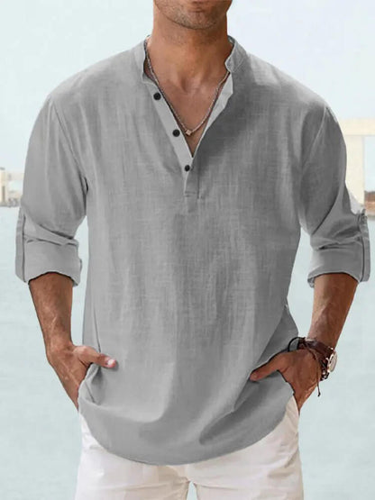 Men's Cotton Linen Shirt – Loose Fit Long Sleeve Casual Top