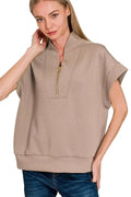 Zenana Scuba High Neck Half Zip Top