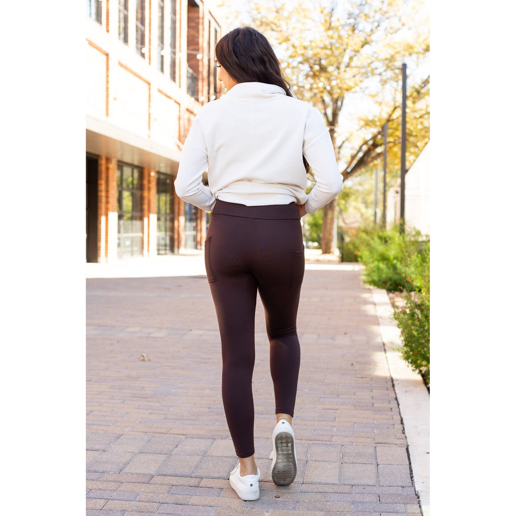 Belle - Brown Fleece Full Length Leggings with Pockets*