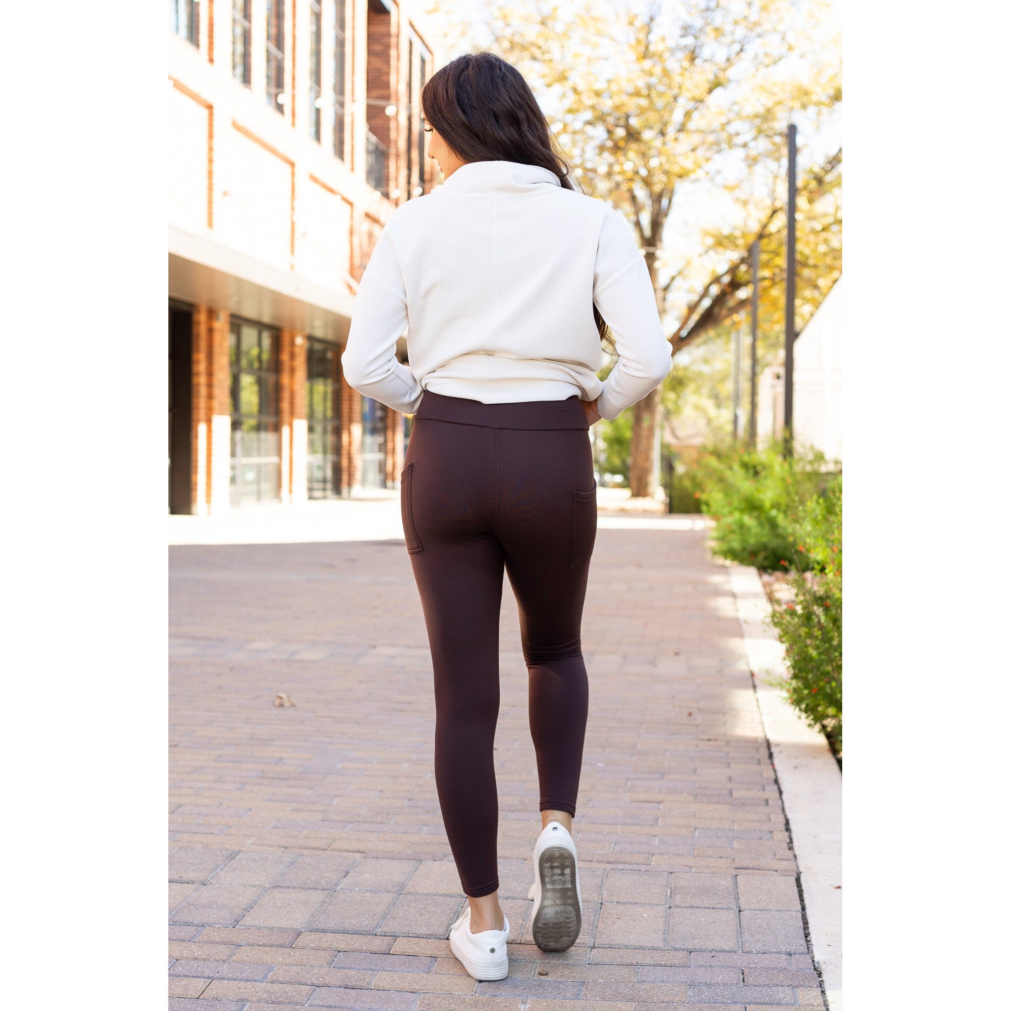 Belle - Brown Fleece Full Length Leggings with Pockets*