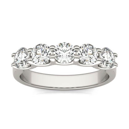AGI Certified 1 1/4 CTW Round Lab Grown Diamond (G/VS) Five Stone Anniversary Band in 14K White Gold