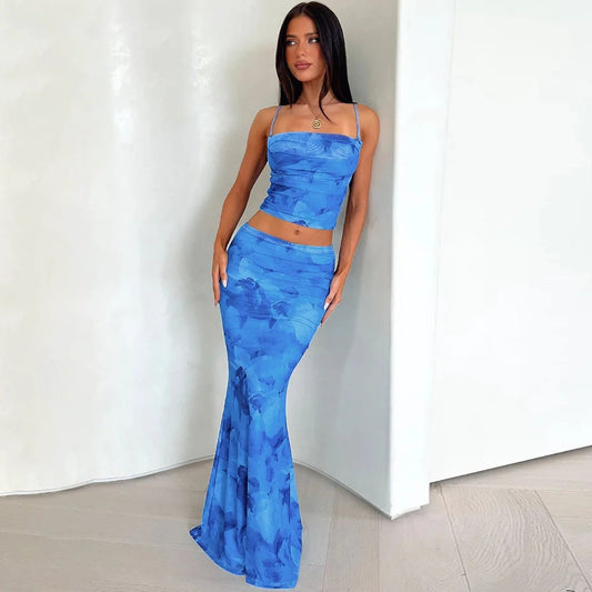 Niche Spaghetti Straps Midriff-baring Vest Sheath Skirt Two-piece Set
