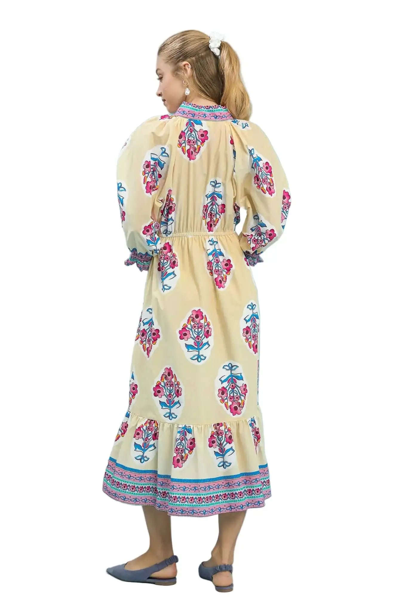 Umgee Flower Patch Border Print Midi Dress