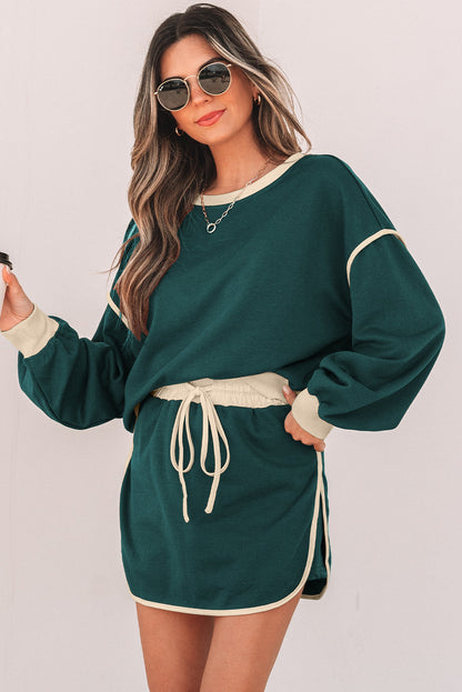 Violeta Loose Pullover and Lace-up Waist Skort Set