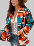 Women Collared Neck Long Sleeve Jacket