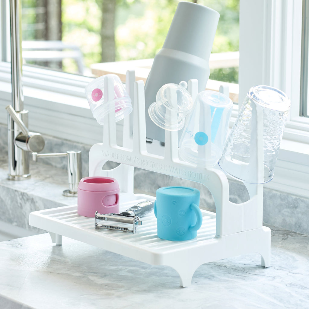 PopYum 9 oz Orange Formula Making Baby Bottle 3-Pack with White Drying Rack Bundle