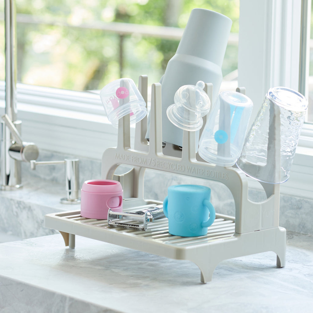 PopYum Orange Formula Making Baby Bottle 4-Pack Set with Gray Drying Rack Bundle