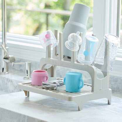 PopYum Pink Formula Making Baby Bottle 4-Pack Set with Gray Drying Rack Bundle