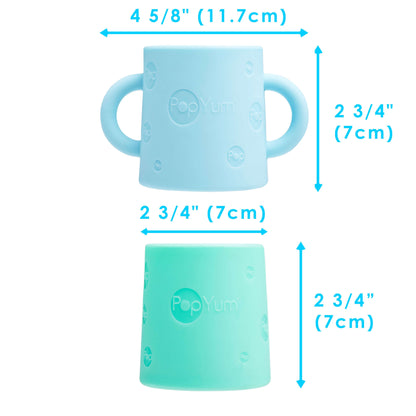 PopYum Silicone Training Cup 2-Pack for Baby and Toddler, handles, BPA Free, self feeding training, tumbler (sky blue and mint green)