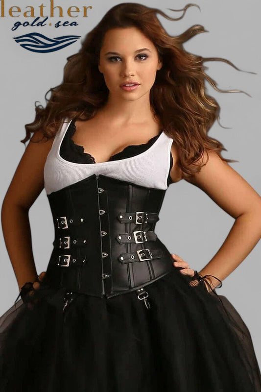 Leather Underbust Corset - Handcrafted Black