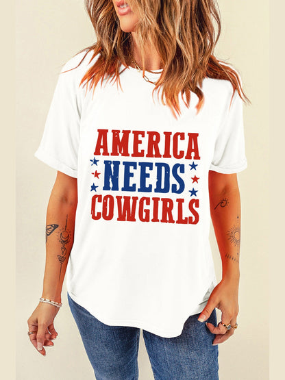 Women Letter Graphic Round Neck Short Sleeve T-Shirt