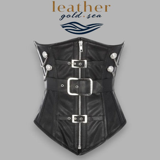 Leather Underbust Corset – Black Steel Boned