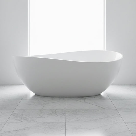 Nuvia 63-Inch Freestanding Glossy White Stone Resin Bathtub With Overflow And Drain (SAK42613)