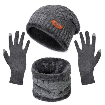 Unisex Winter Warm Knitted Beanie Scarf Gloves Set