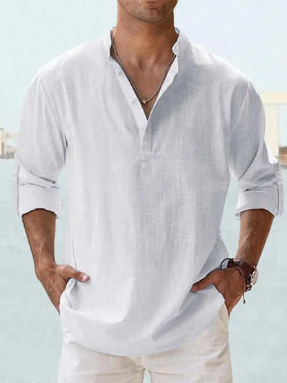 Men's Cotton Linen Shirt – Loose Fit Long Sleeve Casual Top