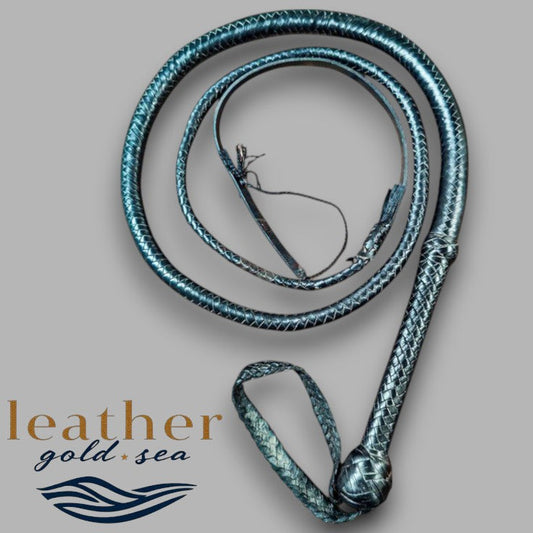 Handmade Metallic Dark Green Bullwhip for Sale – Genuine Leather 16-Plait