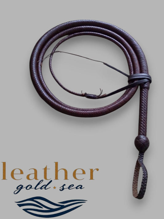 Professional Bull Whip – Handmade Leather, Dark Brown