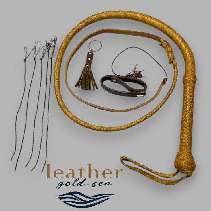 Handmade Professional Bull Whip – Yellowish-Brown Leather