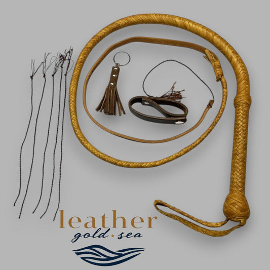 Handmade Professional Bull Whip – Yellowish-Brown Leather