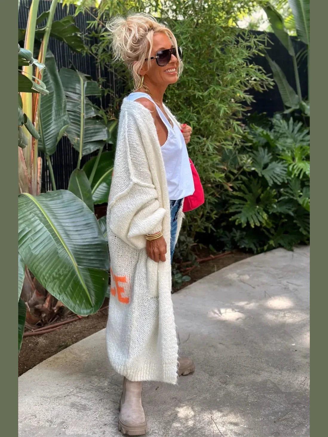 Letter Dropped Shoulder Long Sleeve Cardigan