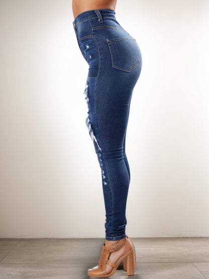 Street Style Sexy Women's Ripped High Waist Jeans - Comfortable and Trendy Ladies Denim Pants