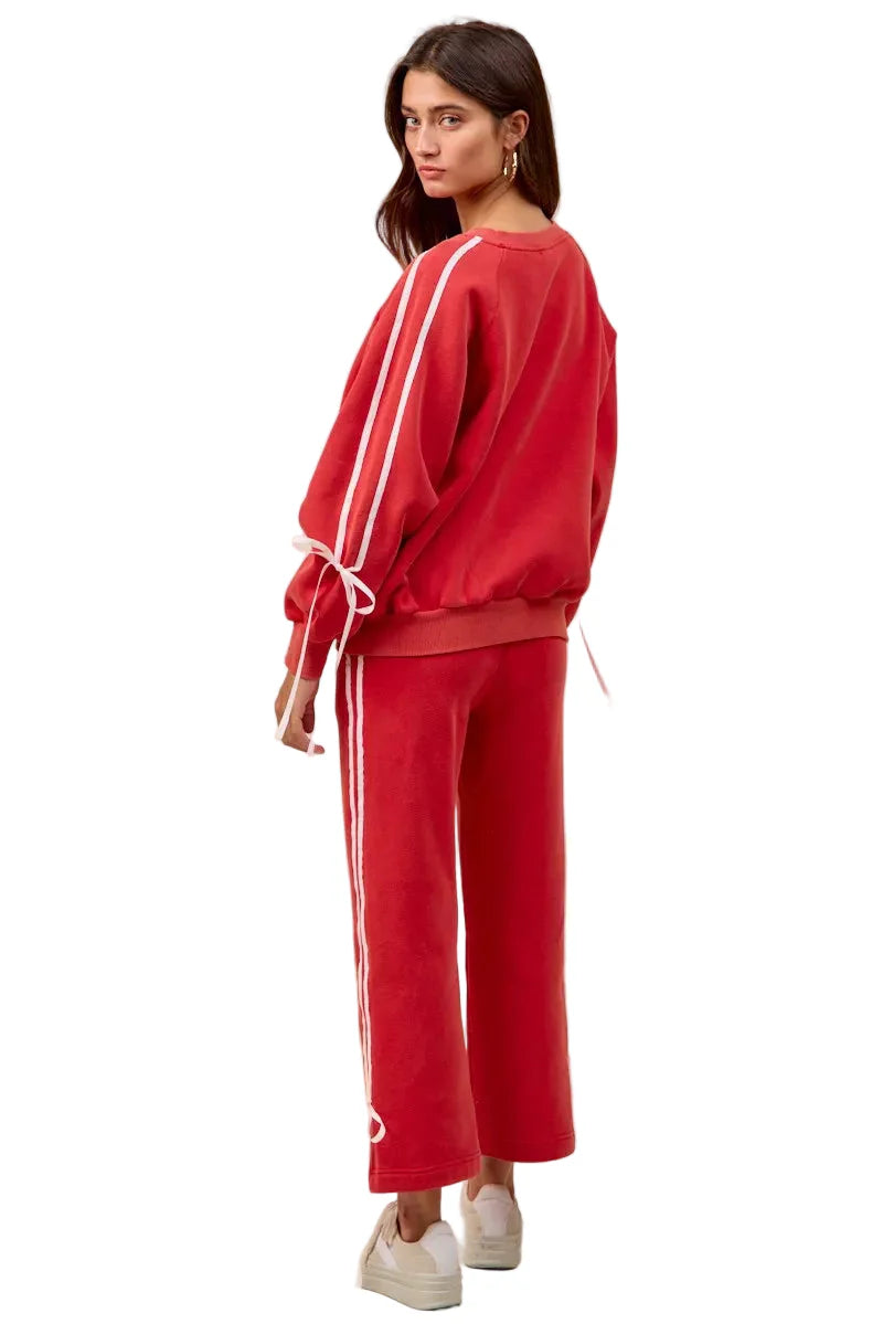 BiBi Side Lined Bow Details Fleece Sweatpants