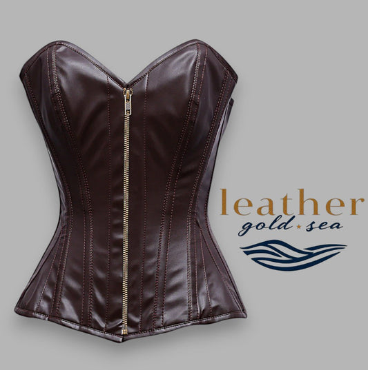 Brown Leather Corset – Handcrafted & Size Inclusive