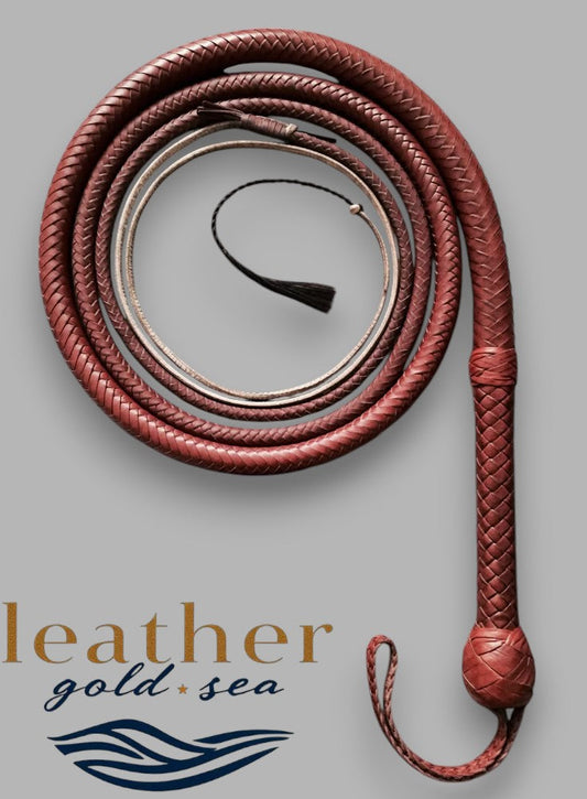 Handmade Cowboy Whip – Genuine Leather, Reddish Brown