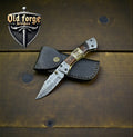 Best Affordable Damascus Pocket Knife – Stag Horn & Rosewood Handle