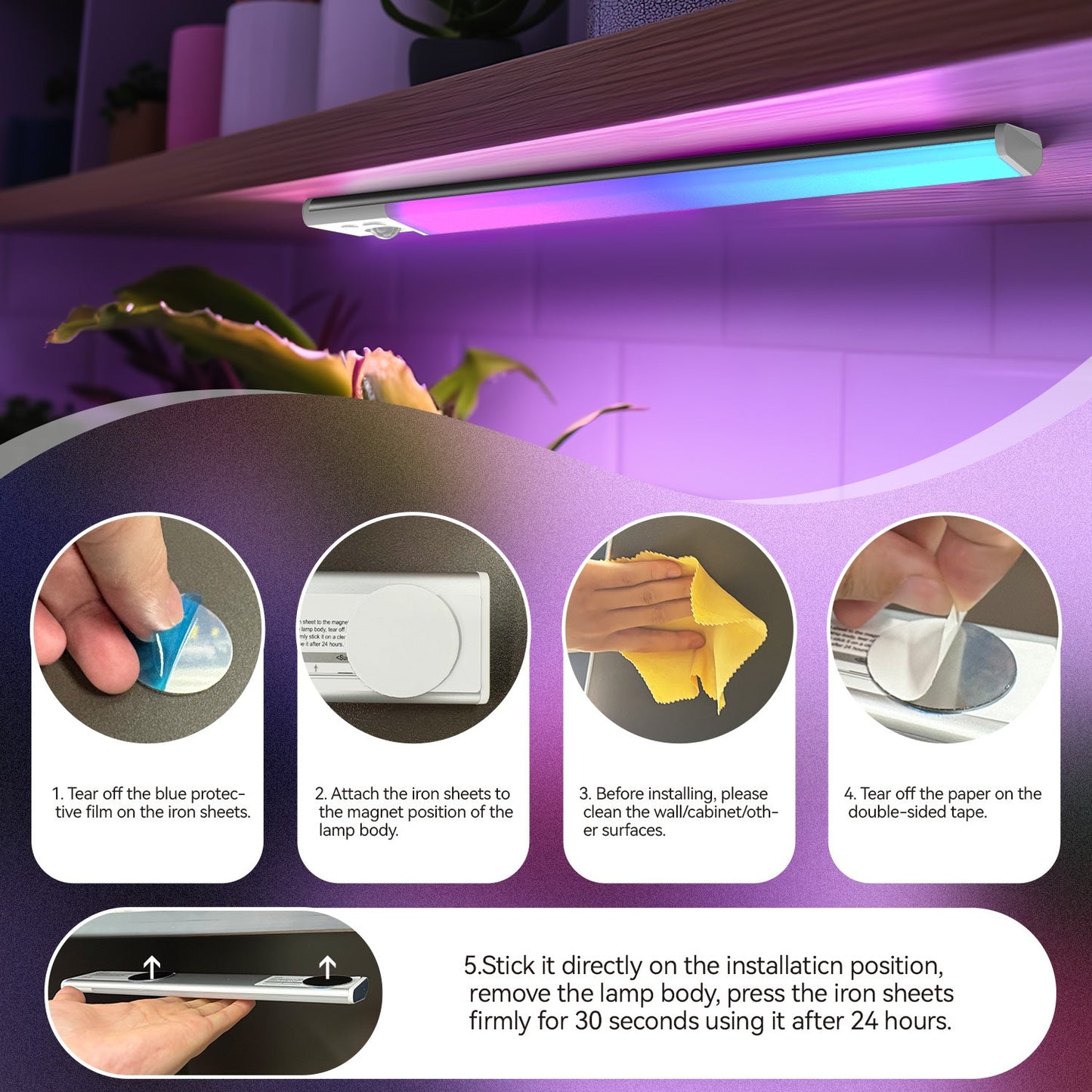 LED Under Cabinet Lighting Hardwired, Smart Adjustable White and RGB Dimmable Lights for Under Cabinets in Kitchen, Compatible with Alexa Google